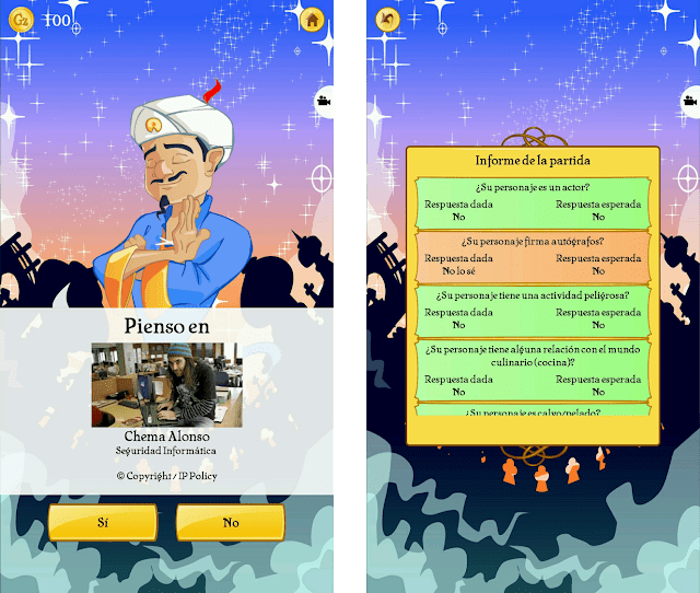 Akinator guessed Chema Alonso correctly.