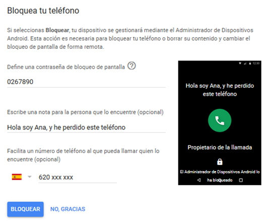 bloquear teléfono con Google