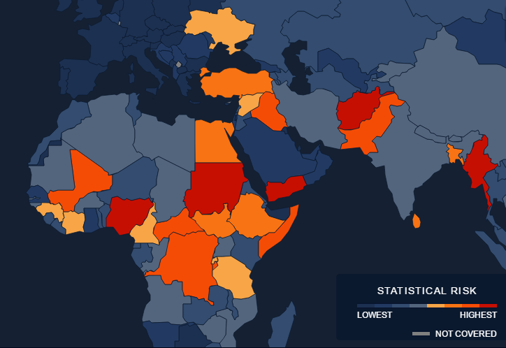 Statistical Risk Assessment Results 2016 Map —Data from the Early Warning Project