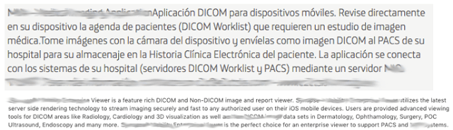 Descripciones mostradas en aplicaciones PACS/DICOM Mobile Viewer imagen
