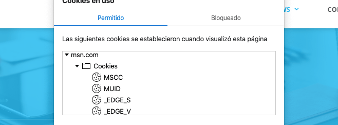 Cookies habilitadas para msn.com en Edge