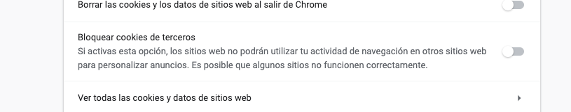 Bloqueo de cookies en Chrome