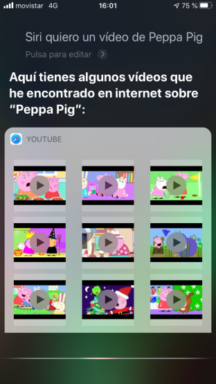 Siri ofrece vídeos de Peppa Piga como respuesta