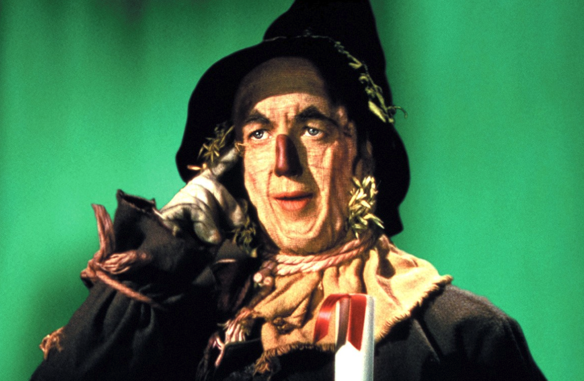 Fotograma de la película de "El Mago de Oz" donde el espantapájaros recibe un diploma en vez de un cerebro. Fuente.