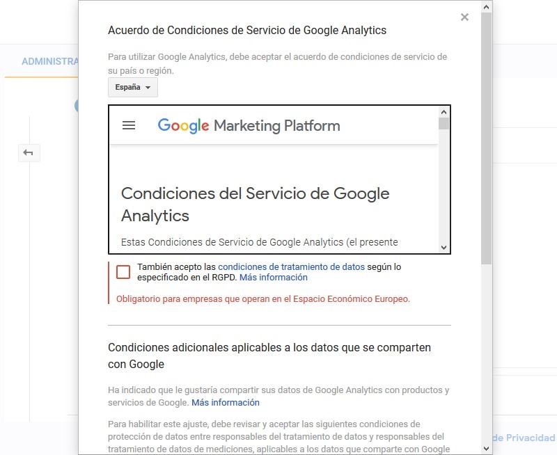 Condiciones del servicio de Google Analytics