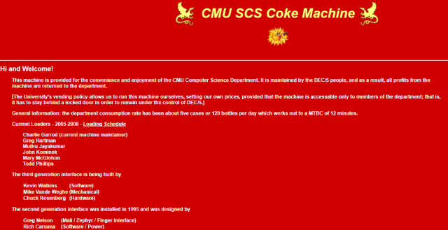 Figura 5: Página web de la máquina de cocacola del  CMU Computer Science Department
