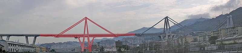 Figura 1: Puente Morandi, en rojo, la sección que colapsó 