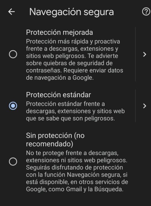 Chrome en Android, el SCT auditing sería solo para quien haya elegido la protección mejorada, no porque mejore su seguridad, sino porque ha elegido compartir más datos con Google