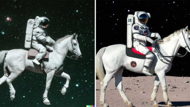 Imagen ficticia generada por la inteligencia artificial de un astronauta montando a caballo