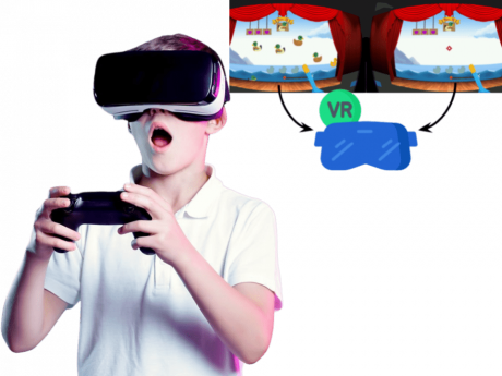 Niño practicando realidad virtual, V-Vision